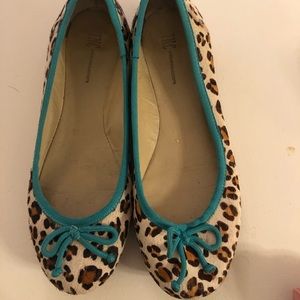Animal print flats with teal trim